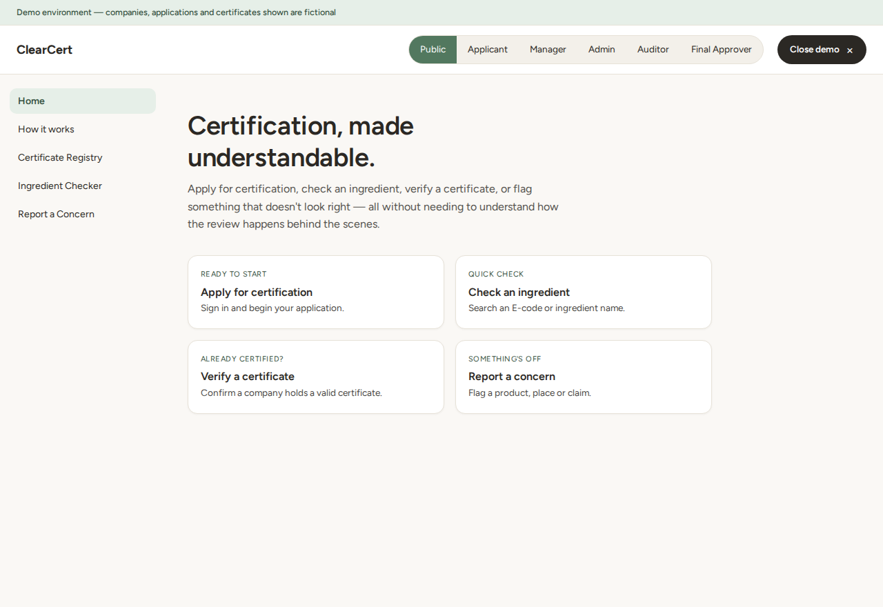 CLEARCERT product interface